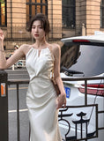 Halter Neck Satin Sling Fishtail Dress HZ1024