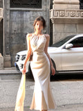 Halter Neck Satin Sling Fishtail Dress HZ1024