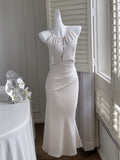 Halter Neck Satin Sling Fishtail Dress HZ1024