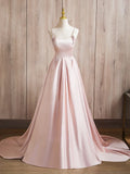 Satin Beads Pink Long Prom Dress, Pink Long Formal Dress HZ1024