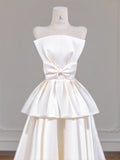 Strapless Bridal Dress Lace Satin Bow A-Line Wedding Dress Bridal Dress HZ1024
