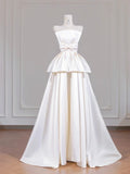Strapless Bridal Dress Lace Satin Bow A-Line Wedding Dress Bridal Dress HZ1024