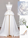 Strapless Bridal Dress Lace Satin Bow A-Line Wedding Dress Bridal Dress HZ1024