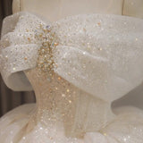 Off-the-shoulder Ball Gown Bridal Dress Glitter Tulle Wedding Dress Beaded Bridal Gown HZ1024