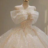 Off-the-shoulder Ball Gown Bridal Dress Glitter Tulle Wedding Dress Beaded Bridal Gown HZ1024