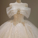 Off-the-shoulder Ball Gown Bridal Dress Glitter Tulle Wedding Dress Beaded Bridal Gown HZ1024