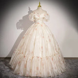 Off-the-shoulder Light Champagne Ball Gown Quinceanera Dress Organza Sweet 16 Dress HZ1024