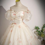 Off-the-shoulder Light Champagne Ball Gown Quinceanera Dress Organza Sweet 16 Dress HZ1024