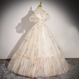 Off-the-shoulder Light Champagne Ball Gown Quinceanera Dress Organza Sweet 16 Dress HZ1024