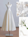 Ivory Square Neck Bridal Dress A-Line Satin Wedding Dress Simple Bridesmaid Dress HZ1024