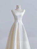Ivory Square Neck Bridal Dress A-Line Satin Wedding Dress Simple Bridesmaid Dress HZ1024
