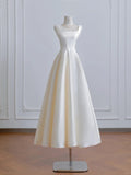 Ivory Square Neck Bridal Dress A-Line Satin Wedding Dress Simple Bridesmaid Dress HZ1024