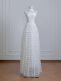 Ivory Strapless Bridal Gown A-Line Tulle Beaded Wedding Dress Modest Applique Bridal Dress HZ1024