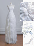 Ivory Strapless Bridal Gown A-Line Tulle Beaded Wedding Dress Modest Applique Bridal Dress HZ1024
