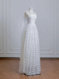 Ivory Strapless Bridal Gown A-Line Tulle Beaded Wedding Dress Modest Applique Bridal Dress HZ1024