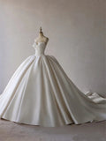 Ivory Sweetheart Bridal Gown Satin Ball Gown Wedding Dress Modest Bridal Dress HZ1024