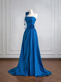 Blue A-Line Evening Dress Satin Birthday Wear Strapless Graduation Prom Dresses HZ1024