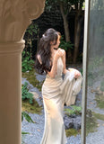 Green Halter Neck Satin Strap Fishtail Dress HZ1024