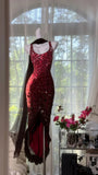 Gradient Burgundy Sheath Evening Dress Vintage Chiffon Short Formal Dress HZ1024
