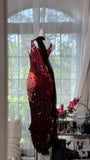 Gradient Burgundy Sheath Evening Dress Vintage Chiffon Short Formal Dress HZ1024