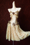 Light Champagne Sheath Birthday Dress Vintage Satin Tiered Tulle Short Formal Dress with Appliques HZ1024