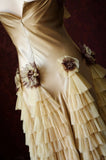 Light Champagne Sheath Birthday Dress Vintage Satin Tiered Tulle Short Formal Dress with Appliques HZ1024