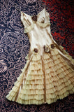 Light Champagne Sheath Birthday Dress Vintage Satin Tiered Tulle Short Formal Dress with Appliques HZ1024