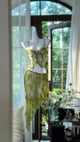Green Lace Spaghetti Strap Two-Piece Pool Party Dress Cocktail Dress HZ1024