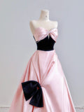 Pink A-Line Long Prom Dresses Satin Sweetheart Formal Evening Dress Sweet 16 Dress HZ1024