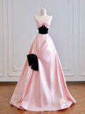 Pink A-Line Long Prom Dresses Satin Sweetheart Formal Evening Dress Sweet 16 Dress HZ1024