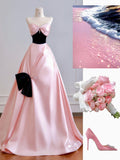Pink A-Line Long Prom Dresses Satin Sweetheart Formal Evening Dress Sweet 16 Dress HZ1024