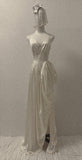 White A-Line V-Neck Bridal Gowns Elegant Satin Wedding Dress Slit Backless Bridal Dress HZ1024