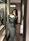 patchwork mesh waist slimming knitted dress HZ1024