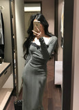 patchwork mesh waist slimming knitted dress HZ1024