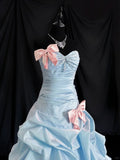 Blue Ball Gown Prom Dress Sweetheart Neck Satin Quinceanera Dress Bow Sweet 16 Dress HZ1024