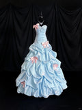 Blue Ball Gown Prom Dress Sweetheart Neck Satin Quinceanera Dress Bow Sweet 16 Dress HZ1024