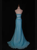 Blue Mermaid Long Prom Dress Strapless Lace Sparkly Evening Gown Chiffon Formal Dress HZ1024