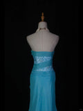 Blue Mermaid Long Prom Dress Strapless Lace Sparkly Evening Gown Chiffon Formal Dress HZ1024