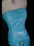 Blue Mermaid Long Prom Dress Strapless Lace Sparkly Evening Gown Chiffon Formal Dress HZ1024