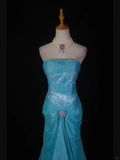 Blue Mermaid Long Prom Dress Strapless Lace Sparkly Evening Gown Chiffon Formal Dress HZ1024