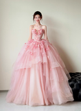 Ball Gown Sweetheart Neck Quinceanera Dress Pink Wedding Dress Tulle Applique Sweet Birthday Prom Dress HZ1024