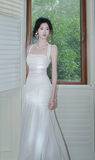 White Mermaid Halter Long Prom Dress Chiffon Formal Dress Birthday Evening Dress HZ1024