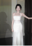 White Mermaid Halter Long Prom Dress Chiffon Formal Dress Birthday Evening Dress HZ1024