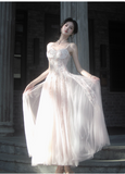 Spaghetti Strap A-Line Long Prom Dress Sequined Tulle Formal Dress Sweet Birthday Outfit HZ1024