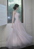 Spaghetti Strap A-Line Long Prom Dress Sequined Tulle Formal Dress Sweet Birthday Outfit HZ1024