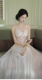 Spaghetti Strap A-Line Long Prom Dress Sequined Tulle Formal Dress Sweet Birthday Outfit HZ1024