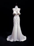 Mermaid V-neck Long Prom Dress Elegant Beaded Formal Dress Backless Evening Gowns HZ1024
