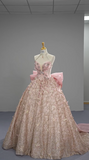 Pink Ball Gown Halter Long Prom Dress Halter Neck Beaded Quinceanera Dress 3D Butterfly Sweet 18 Dress HZ1024