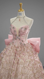 Pink Ball Gown Halter Long Prom Dress Halter Neck Beaded Quinceanera Dress 3D Butterfly Sweet 18 Dress HZ1024