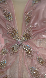 Pink Ball Gown Halter Long Prom Dress Halter Neck Beaded Quinceanera Dress 3D Butterfly Sweet 18 Dress HZ1024